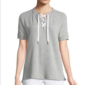 Michael Kors Lace-Front Short-Sleeve Sweater
